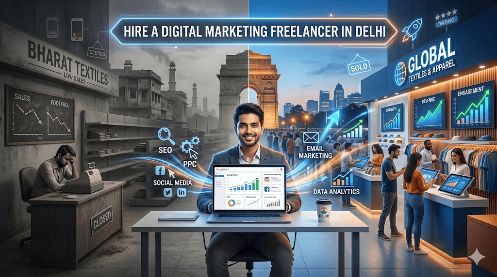 Digital marketing freelancer in Delhi working on SEO and Google Ads campaigns